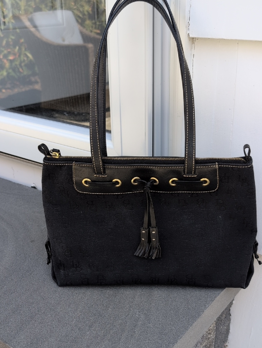 Dooney & Bourke Vintage Black Signature Canvas And Leather Shoulder Bag